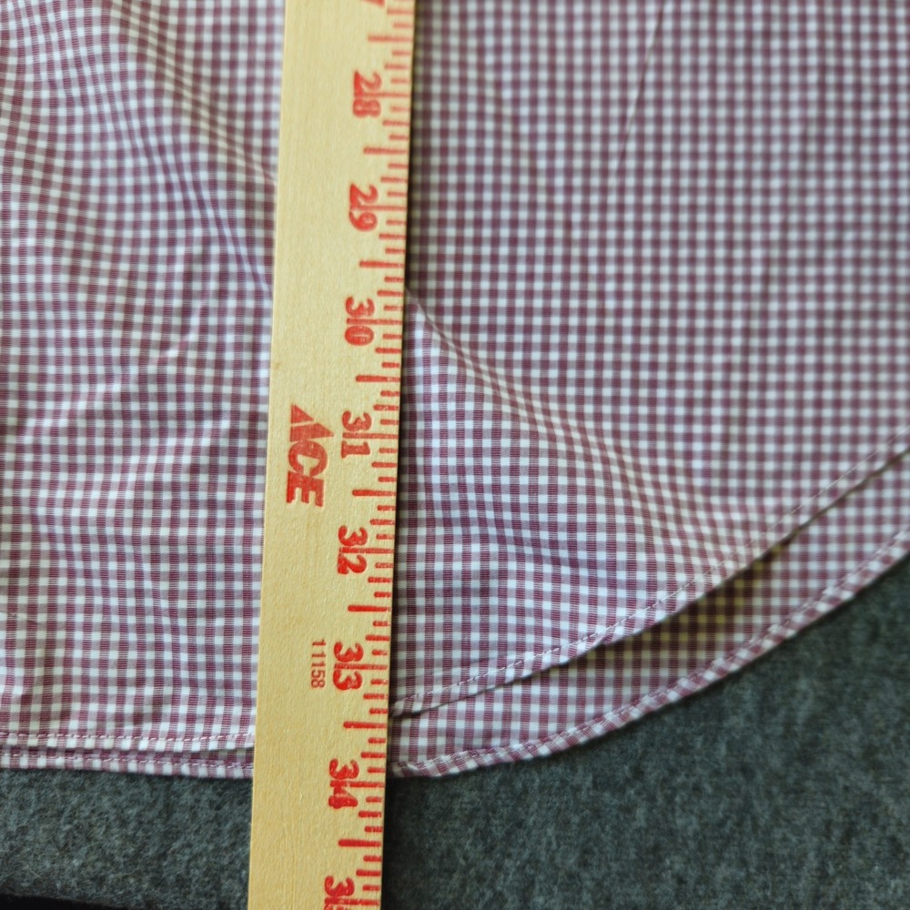 David Donahue Shirt Big Tall 18.5 34/35 Burgundy Gingham Cotton Button Down EUC - Picture 6 of 11